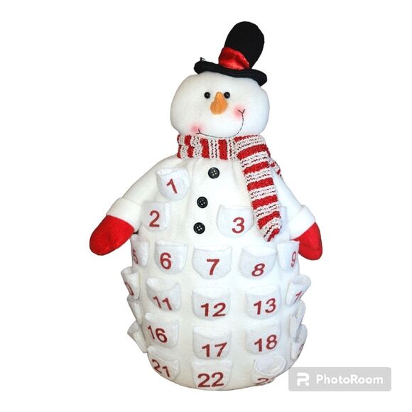 Snowman advent calendar fat frosty with hat christmas decor White/ Red tabletop - Picture 1 of 16